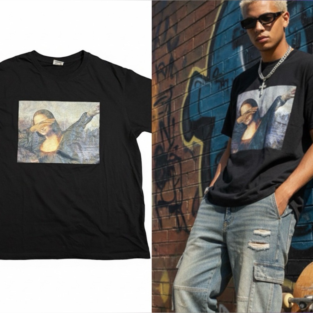 Dabbing Mona Lisa T-Shirt XL Louvre Tourist Novelty Tee